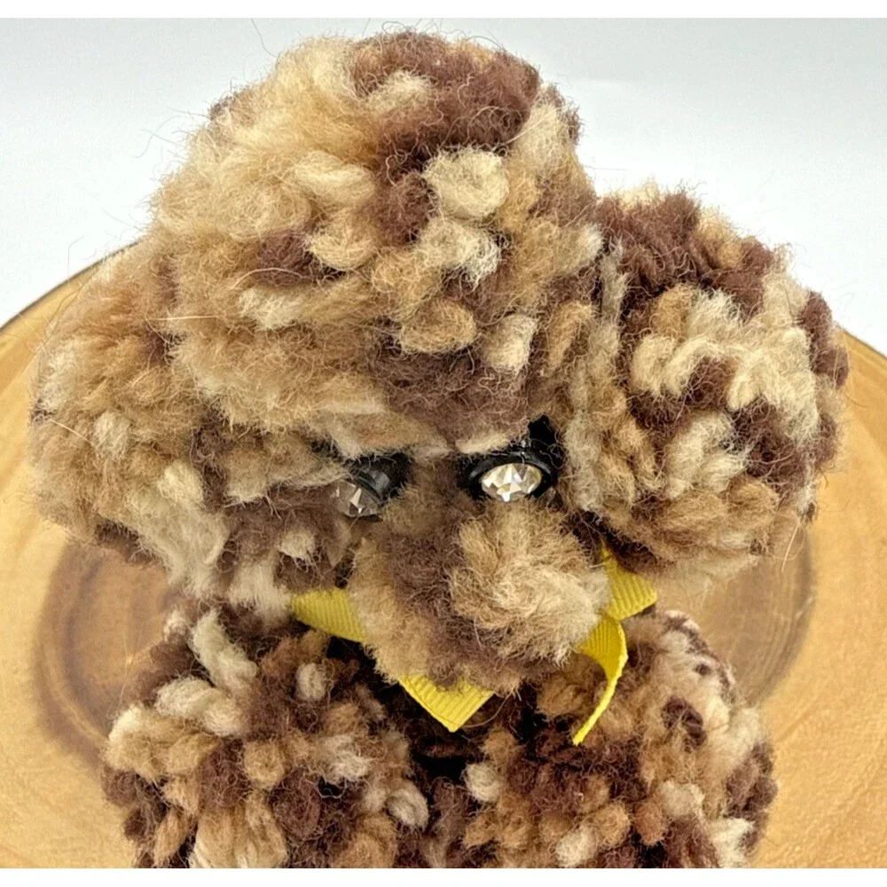 Vintage Poodle Dog Crochet Handmade Brown/Tan Yarn Retro Decor 6.5”